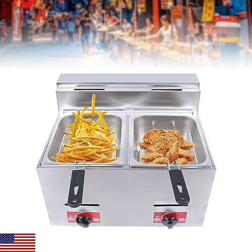 LPG Gas Deep Fryer Commercial Countertop Deep Gas Fryer Natural Gas Food Warmer Stainless Steel for French Fries Restaurant Home Kitchen
