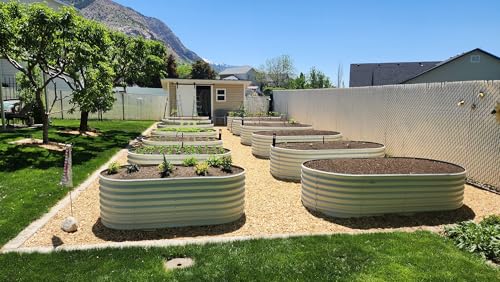 A ANLEOLIFE 8X4X1.5 ft Galvanized Raised Garden Beds Outdoor, Oval Large Metal Planter Box for Planting Vegetables Flowers Herb