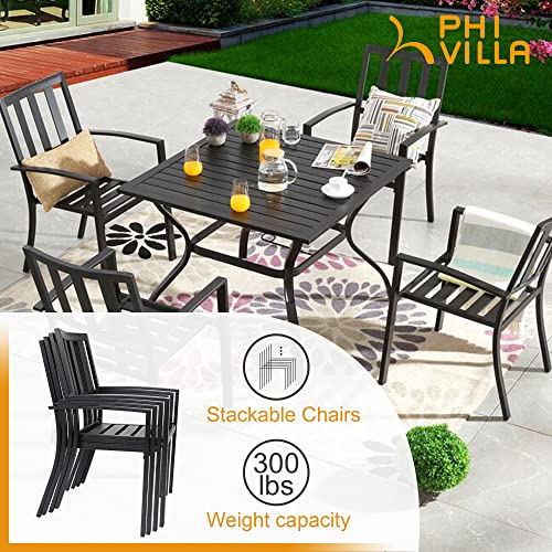 PHI VILLA Stackable Wrought Iron Patio Dining Chairs - Set of 2 Black Outdoor Chair Bistro Metal Chairs, Support 300 LBS