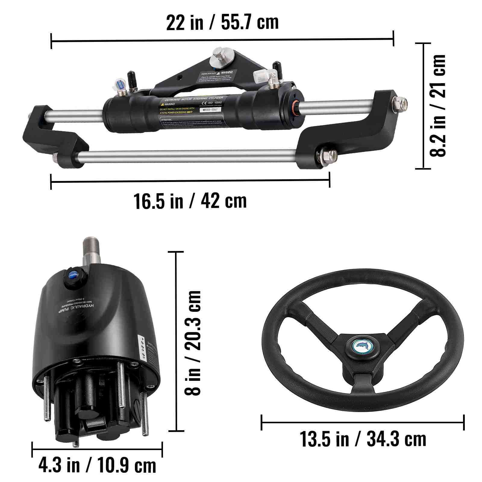 BENTISM Hydraulic Outboard Boat Steering Kit HK6400A-3 HO5114 14\' Hoses 300HP Helm Pump