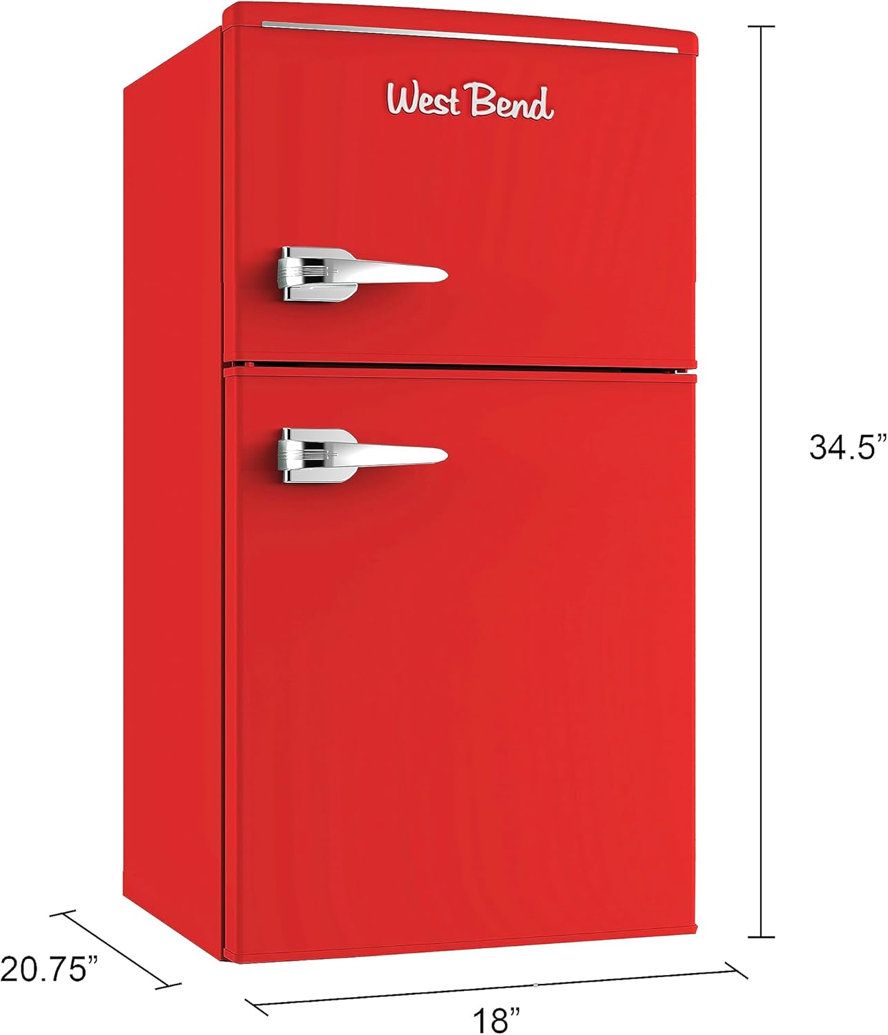 West Bend Mini Fridge with Freezer Retro-Styled for Home Office or Dorm, Manual Defrost and Adjustable Temperature, 3 Cu.Ft, Red