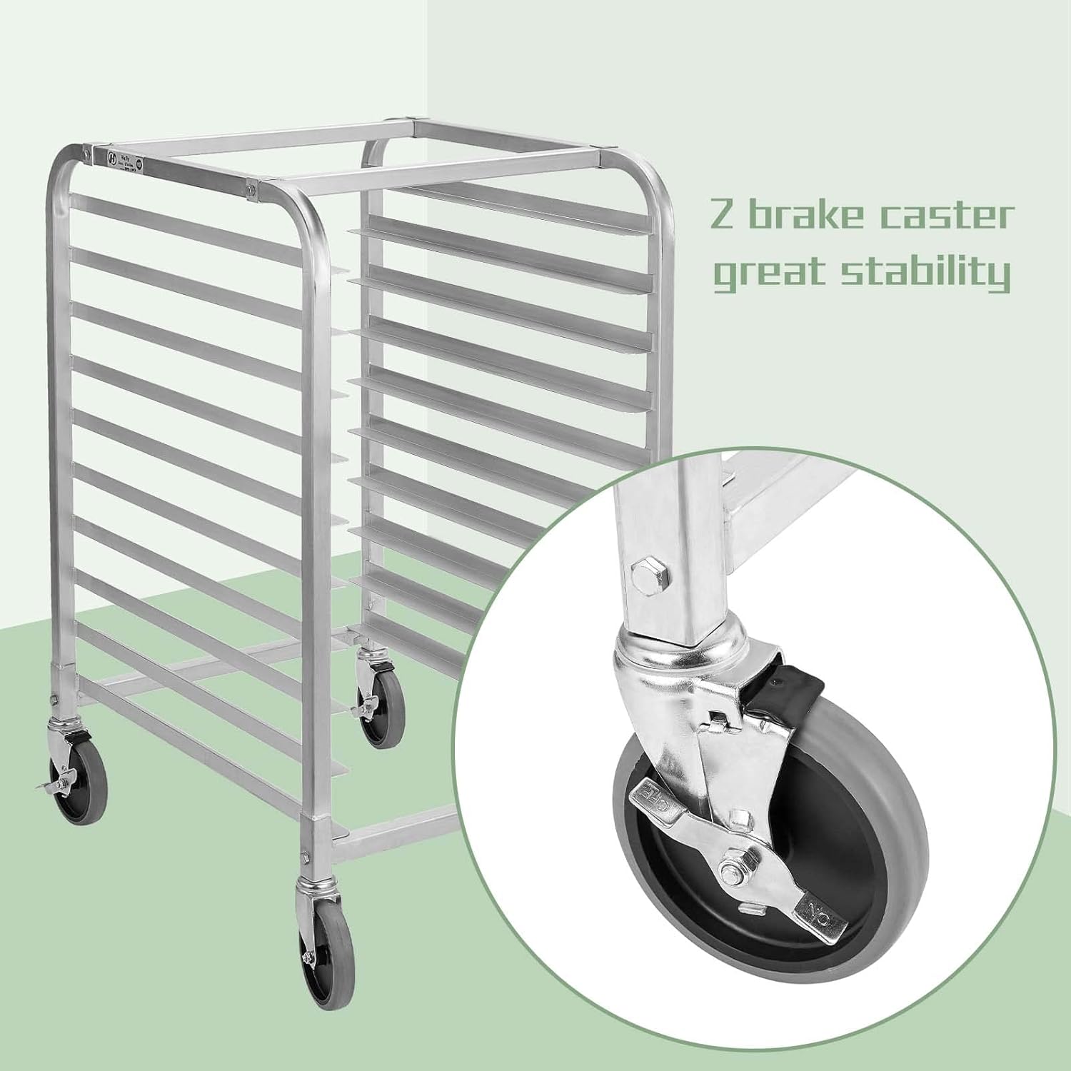 Bun Pan Rack 10 Tier with Wheels, Commercial Bakery Racking of Aluminum for Full & Half Sheet - Kitchen, Restaurant, Cafeteria, Pizzeria