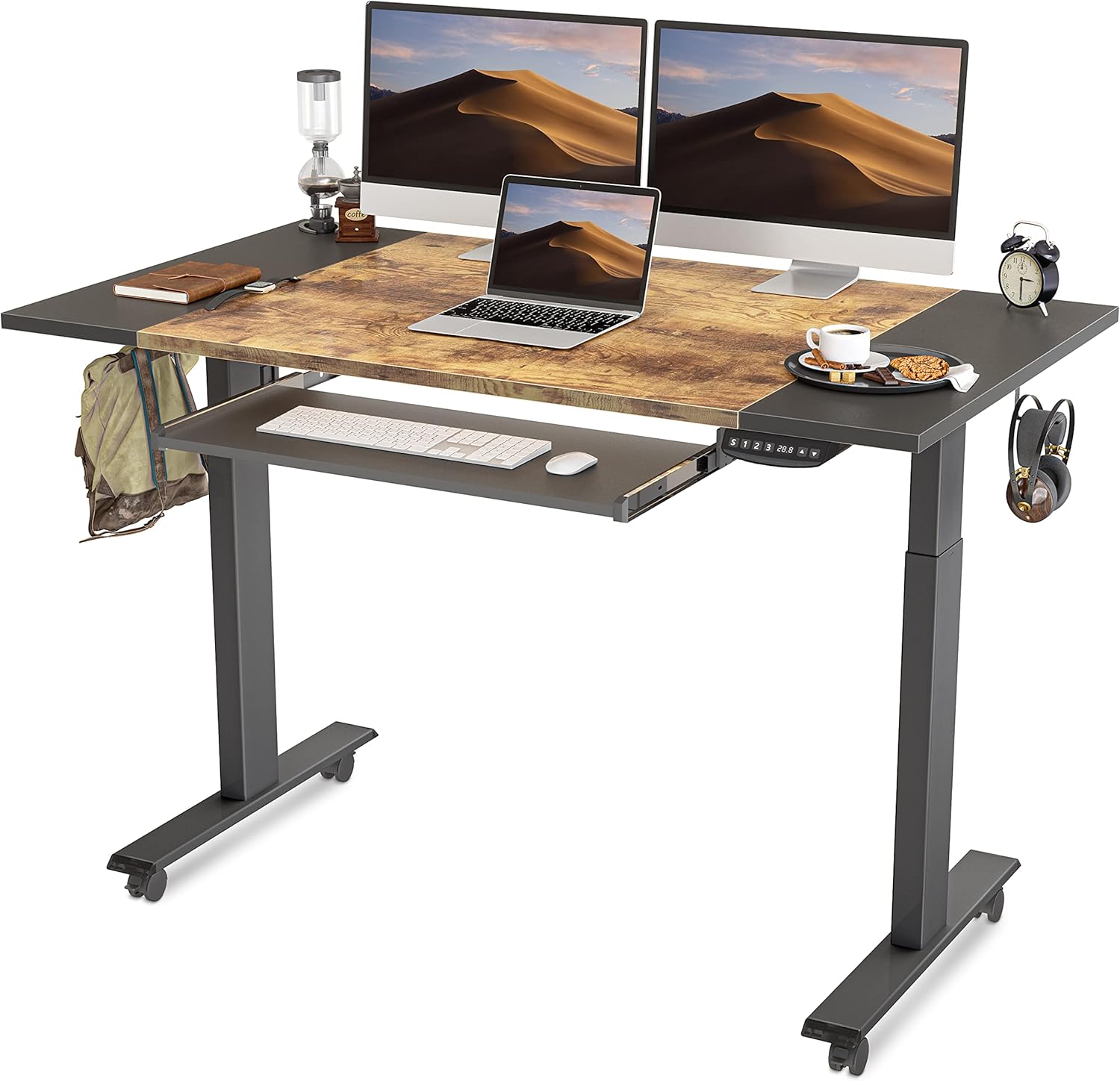FEZIBO Dual Motor Height Adjustable Electric Standing Desk with Keyboard Tray, 48 x 24 Inch Sit Stand Table with Splice Board