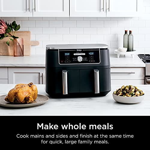 Ninja DZ401 Foodi 10 Quart 6-in-1 DualZone XL 2-Basket Air Fryer with 2 Independent Frying Baskets, Match Cook & Smart Finish to Roast, Broil