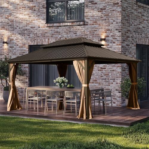 Domi 10' x 10' Hardtop Gazebo Outdoor Metal Gazebo with Galvanized Steel Double Roof Canopy, Curtains and Netting for Patio, Backyard, Deck