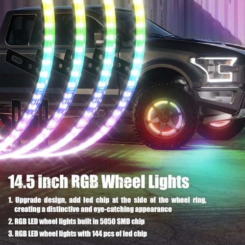 SUNPIE Wheel Lights for Truck - Universal 14.5’’ RGB Rim Light for Car/SUV