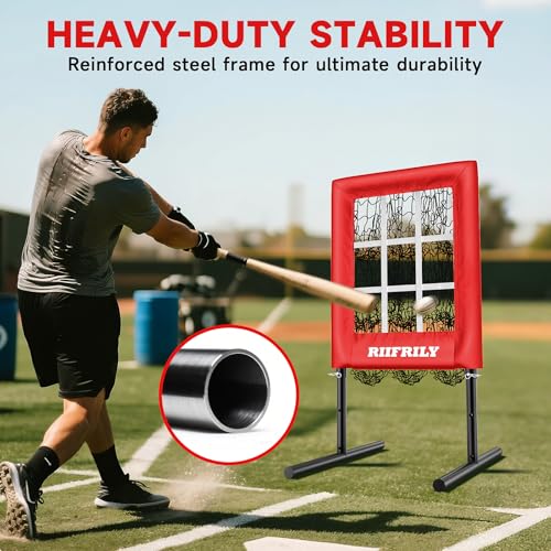 Heavy-Duty 9 Hole Baseball Pitching Net with Pitching Target Pockets, Regulation Size Strike Zone
