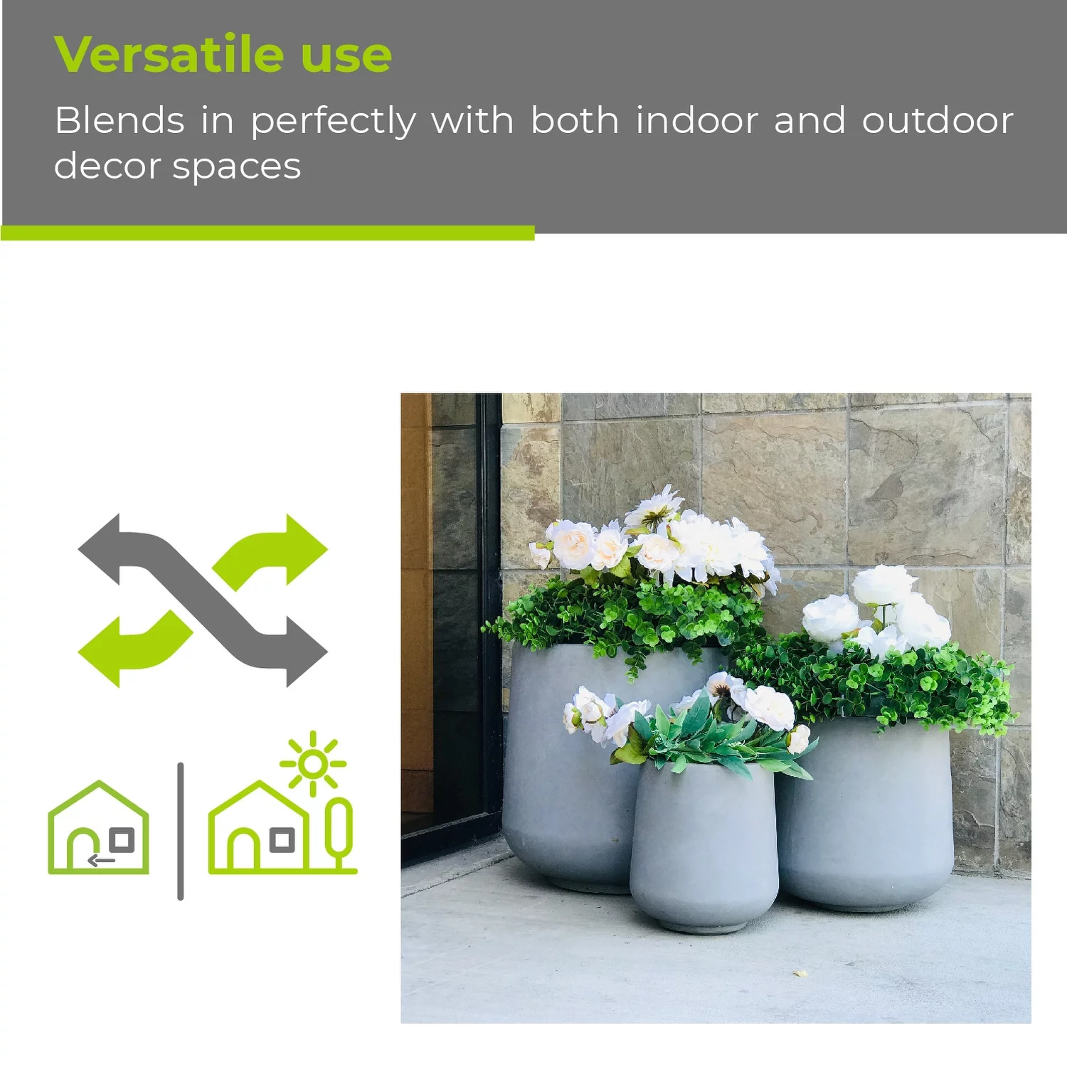 Kante  Round Concrete Planter (Set of 3 Sizes), Outdoor/Indoor(Concrete Grey) White