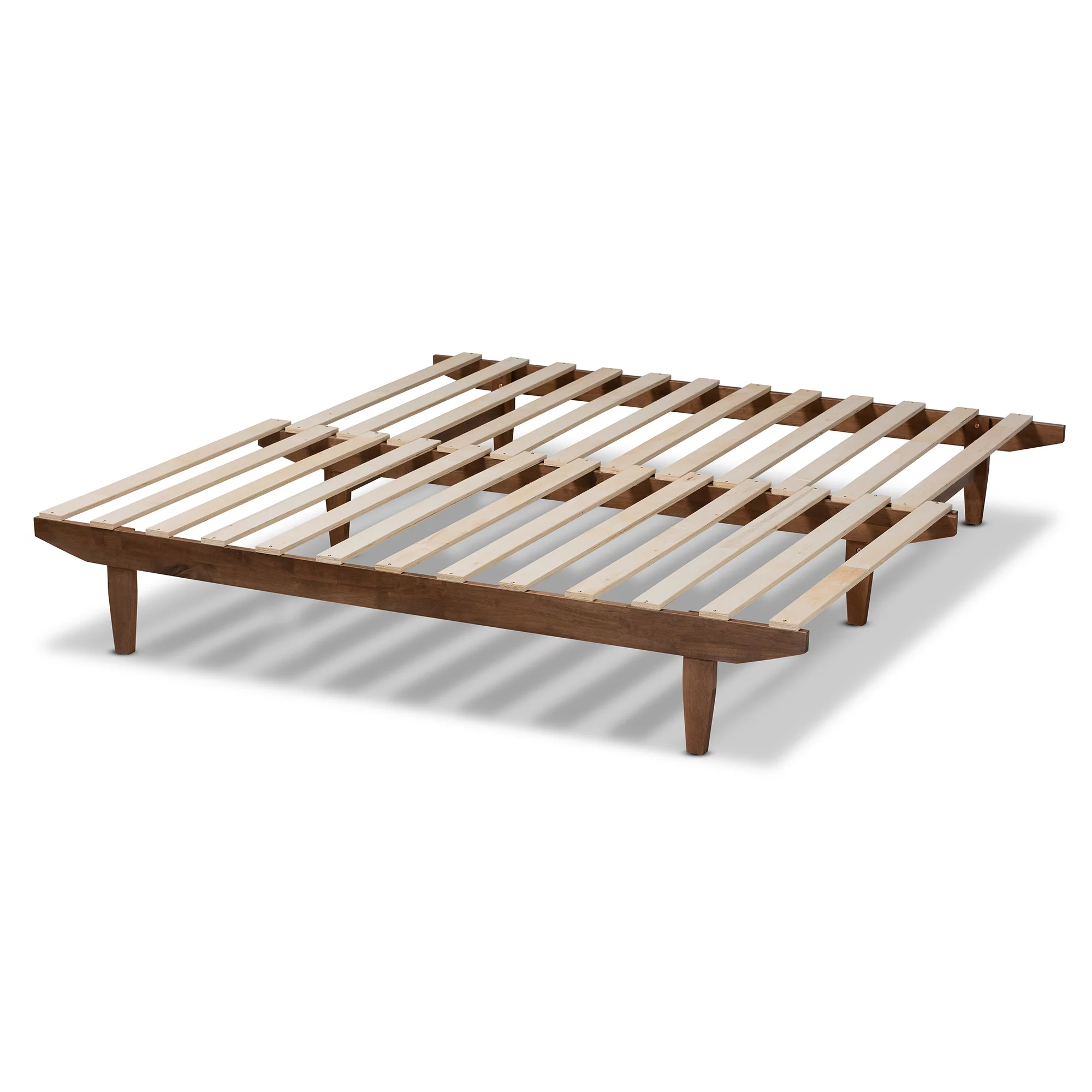 Baxton Studio Hiro Rubberwood Expandable Platform Bed Frame, Twin, Walnut