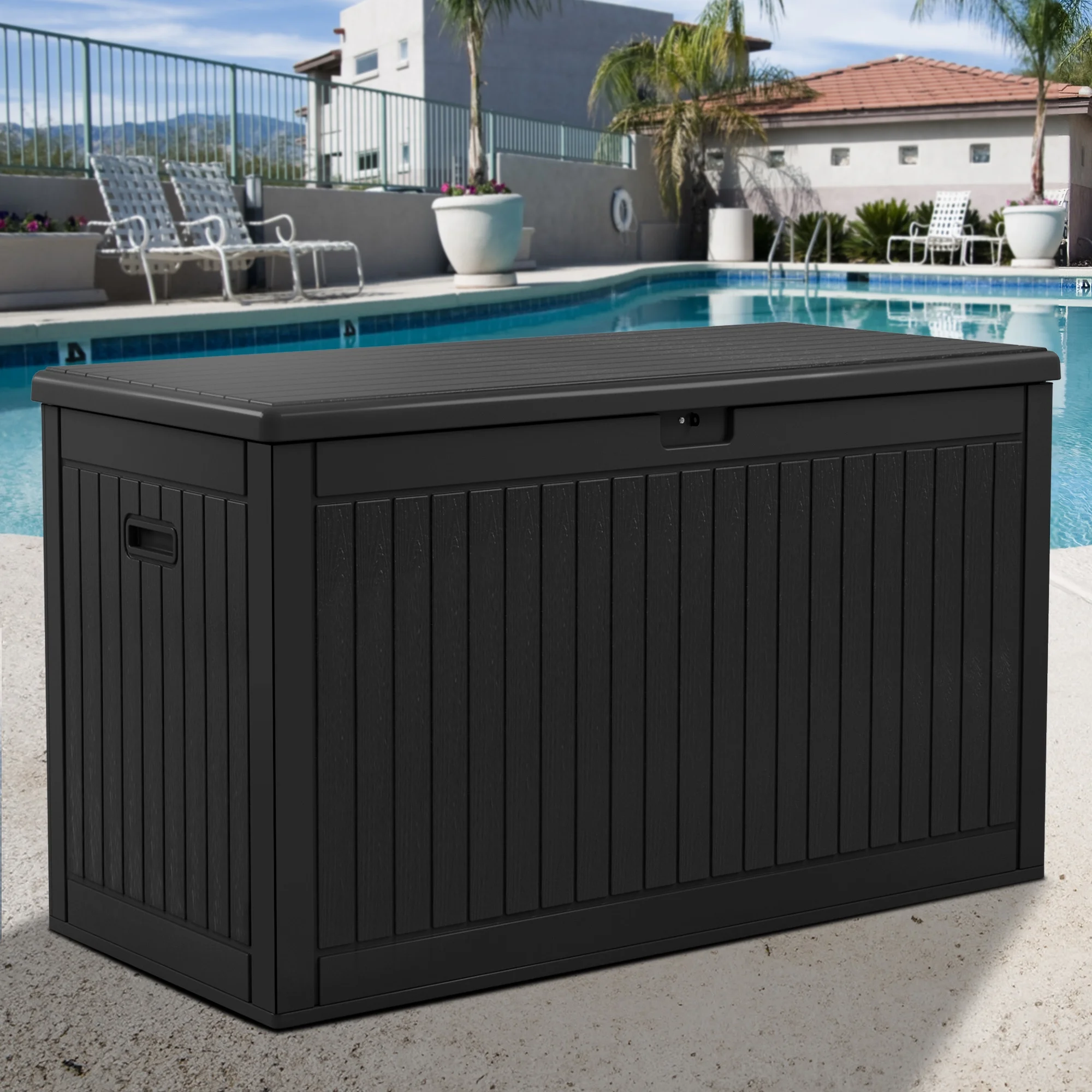 Dextrus Large Outdoor Deck Box - Spacious, Durable, and Convenient 260 Gallon Large Double-Wall Resin Outdoor Storage Boxes, Lockable & Waterproof