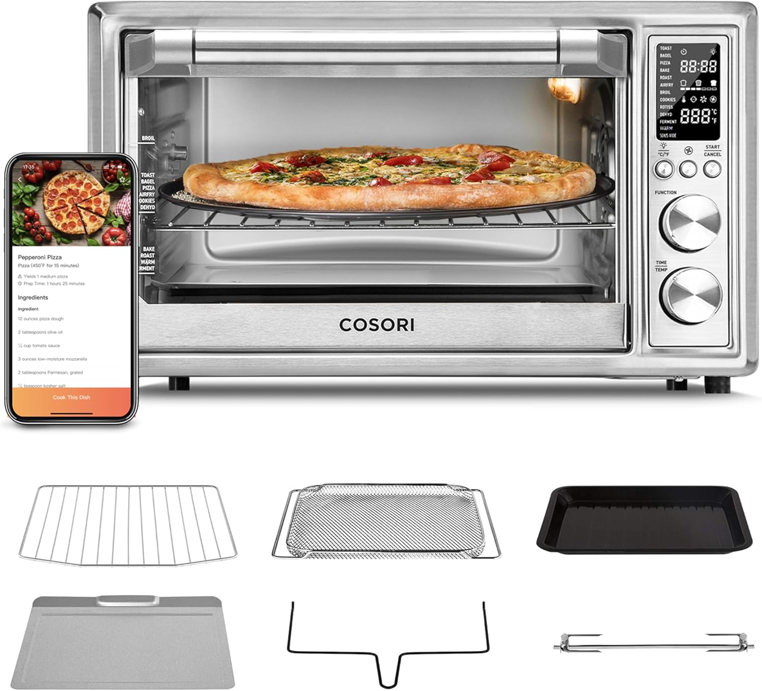 COSORI 13-in-1 Air Fryer Toaster Oven Combo with Rotisserie, Sous Vide, Convection, 32QT, Silver + 1500W Electric Kettle, 1.7L, Black