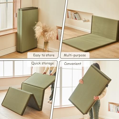 HAGiHARA Japanese Traditional Tatami Mat,35.4"x78.7"x1.2" Foldable Floor Mattress, Japanese Rush Grass Tatami Floor Mat for Meditation, Yoga