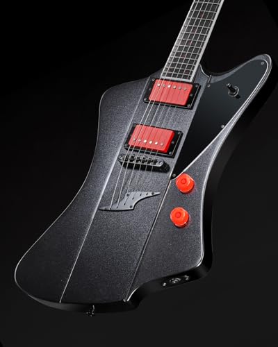 WestCreek Mirage Solid Body Electric Guitar, Mahogany Body, Maple Neck, Ebony Fretboard, Rounded End Frets, Bone Nut, 24 Frets (Black)