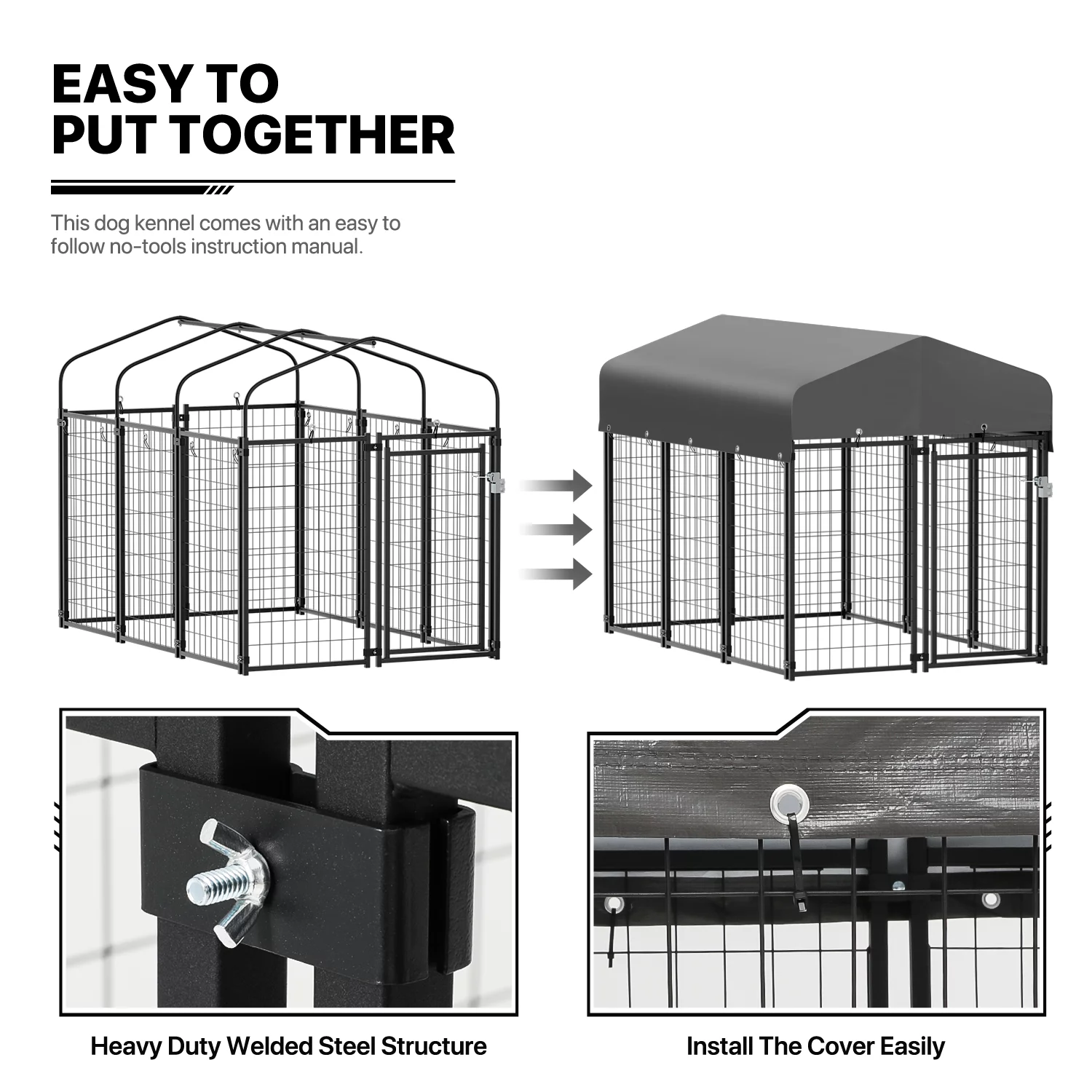 MoNiBloom 4ft x 6.25ft x 4.50ft Heavy Duty Outdoor Dog Kennel with Waterproof Canopy, 10 Panels Expandable Dog Playpen with Latch
