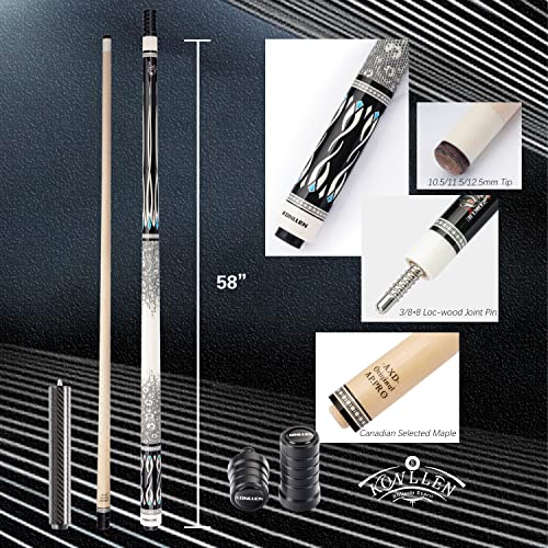 KONLLEN Pool Cue Stick Pro Taper Canadian Maple Billiard Pool Sticks for Adults with Low Deflection Shaft (10.5mm/11.5mm/12.5mm Tip) Professional