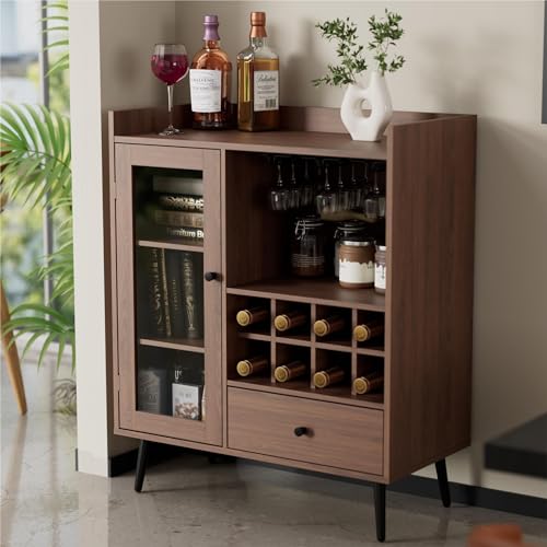 Cozy Castle Coffee Bar Cabinet with Storage, Mid-Century Modern Buffet Sideboard with Acrylic Door