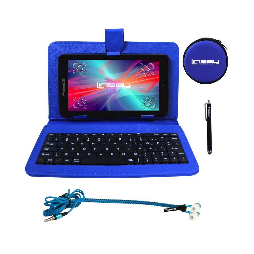 Linsay 7 in. 2GB Ram 16GB Android 10 Quad Core Tablet with Blue Keyboard, Earphones and Stylus Pen