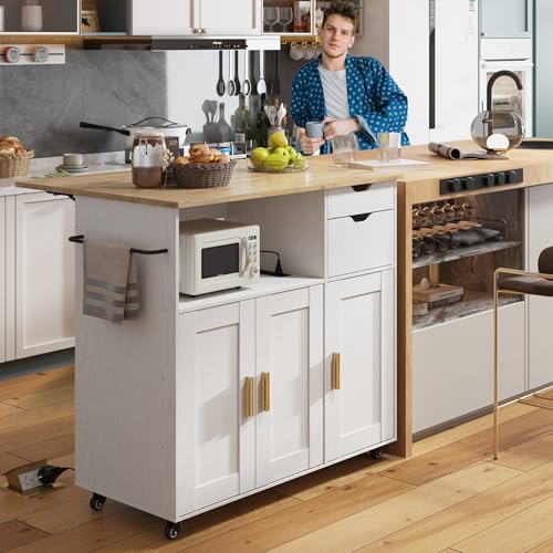 Rolling Mobile Kitchen Island Cart Bar with Drawer and Desktop Drop Leaf Countertop, Island Table Storage with 5 Wheels