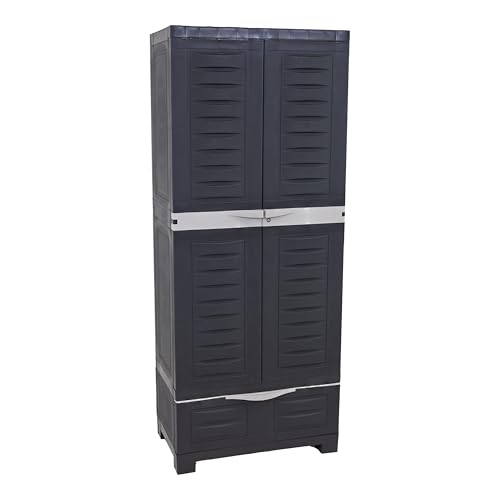 Sunnydaze Lockable Storage Cabinet – Indoor or Outdoor Utility Storage Cabinet with 3 Adjustable Shelves - 57.5" H – Garage, Office, Home