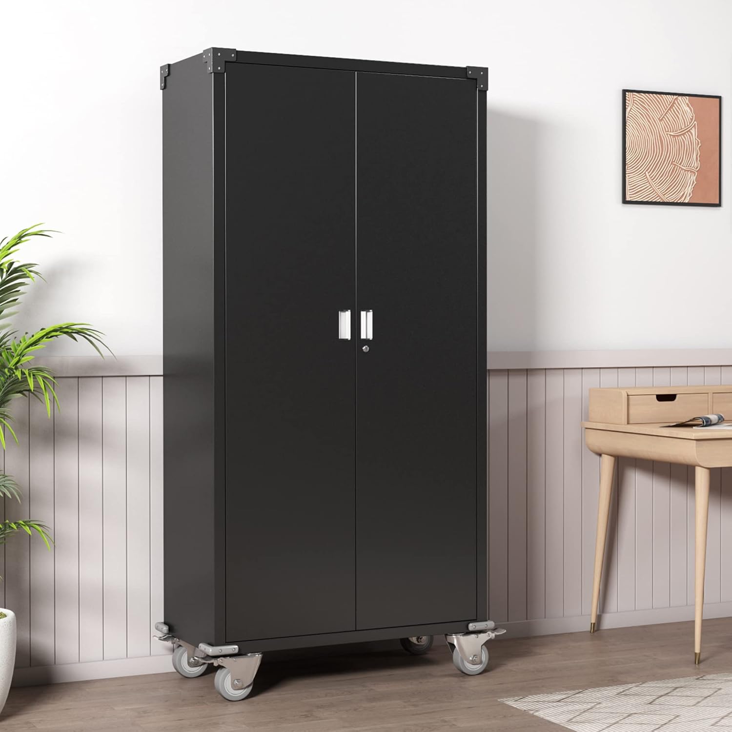 AOBABO Metal Rolling Storage Cabinet with Wheels, 72'' Utility Storage Files Cabinet with Height Adjustable Shelves,Steel Tall Cabinet for Office