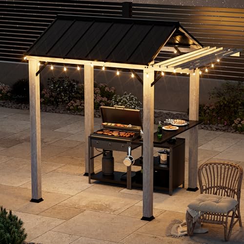Hardtop Grill Gazebo 6'x12'with Side Shelf, Outdoor Gazebo with Bottle Opener & Hooks