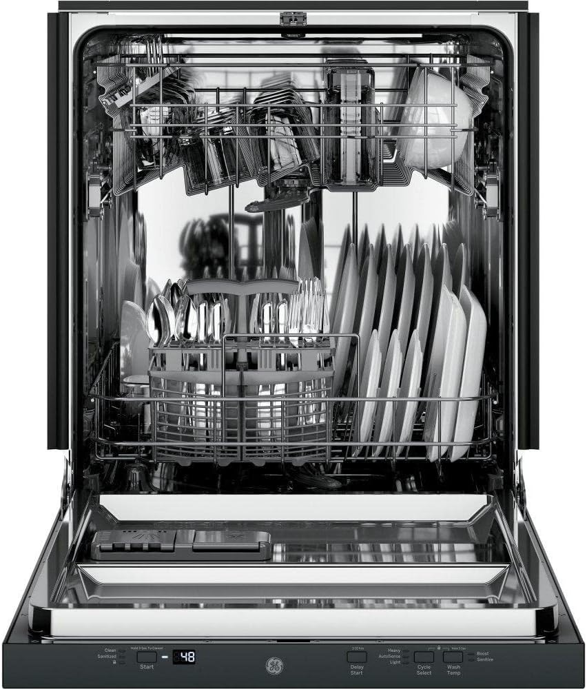 GE GDT225SGLBB 24" Dishwasher with Interior Stainless Steel ADA Compliant Top Control Energy Star Certified and Pocket Handle in Black