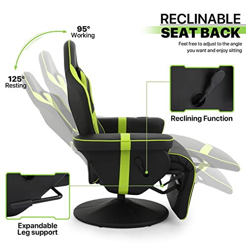 Magshion 360° Swivel Gaming Recliner Chair, Ergonomic PU Leather Reclining Chair with Adjustable Backrest, Footrest, Cup Holder & Neck Support