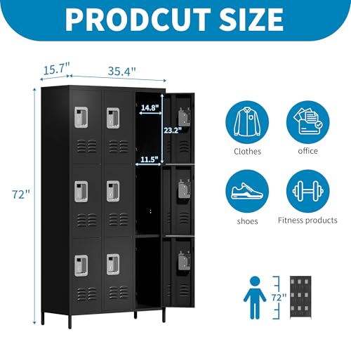 6 Doors Metal Lockers for Employees 72" H Storage Cabinet Lockable Locker with Shelves Steel Storage Locker for Gym School Office Home Requires