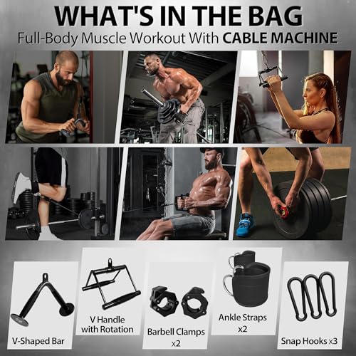 Mikolo Smith Machine, 2200lbs Squat Rack with LAT-Pull Down System & Cable Crossover Machine, Training Equipment with Leg Hold-Down Attachment
