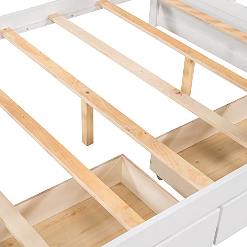 SOFTSEA Twin Over Full Bunk Bed with Slide, Solid Wood Bunk Beds with Stairs for Kids