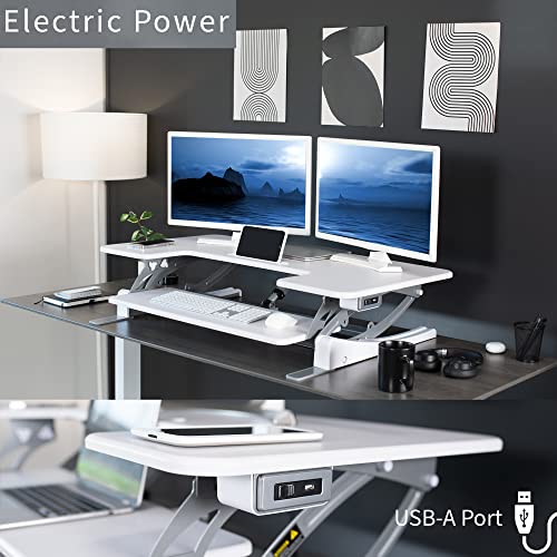 VIVO 36 inch Electric Height Adjustable Stand Up Desk Converter, VE Series, Sit to Stand Tabletop Dual Monitor Riser with USB Port, Black, DESK-V000VE