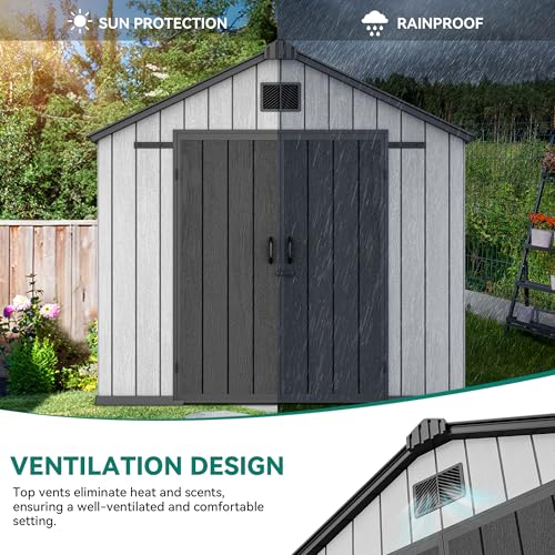 YITAHOME 8x10 FT Outdoor Storage Shed with Lockable Door, Large 544 Cuft Resin Shed with Floor Roof Windows Vents