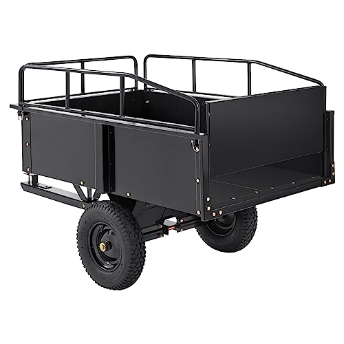 VEVOR Heavy Duty ATV Dump Cart - Steel Tow Behind trailer, 750 lbs, 15 Cubic Feet Garden Utility with Removable Sides