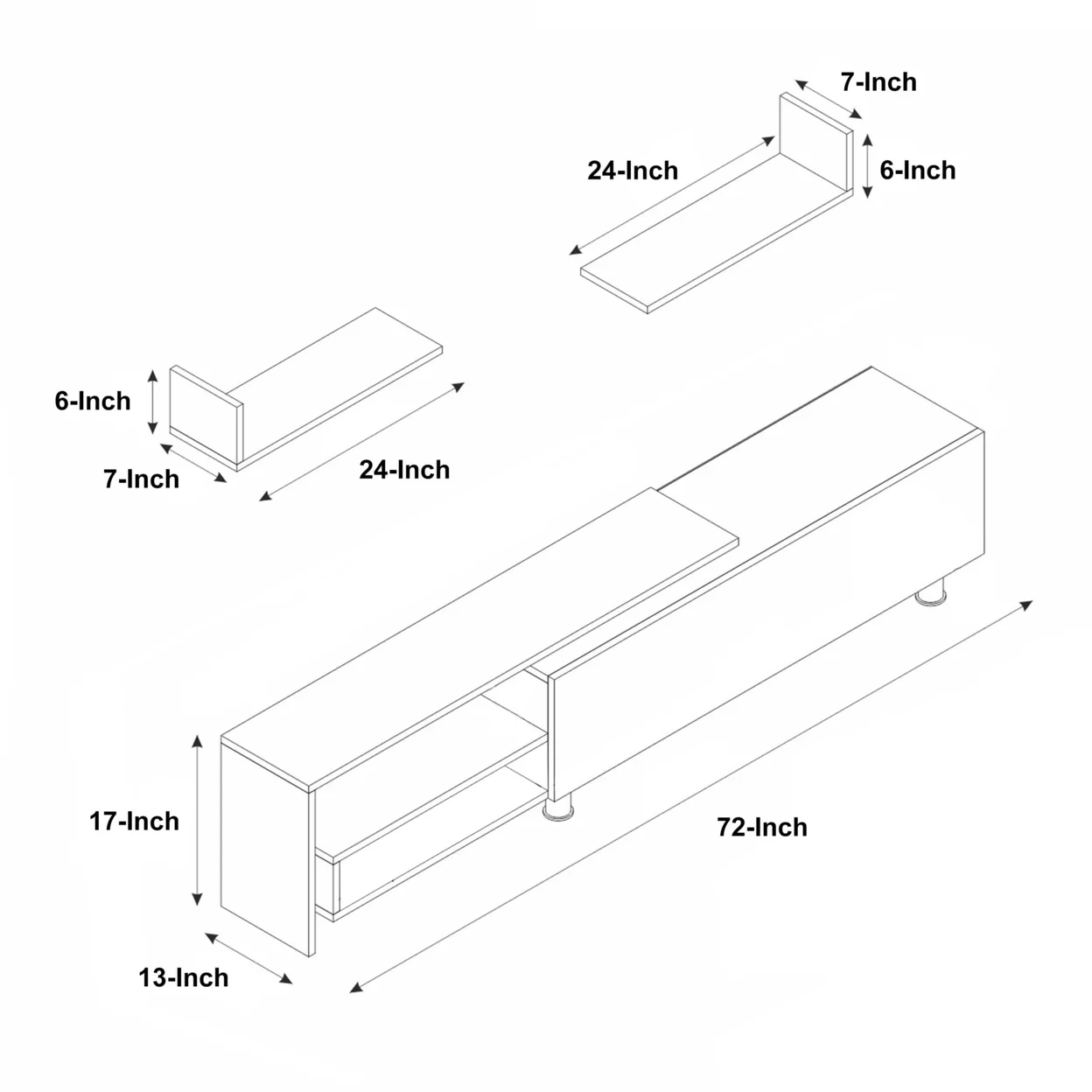 72 Inch Wood TV Console Entertainment Media Center with Storage 3 Piece Set, 2 Floating Wall Shelves, White, Saltoro