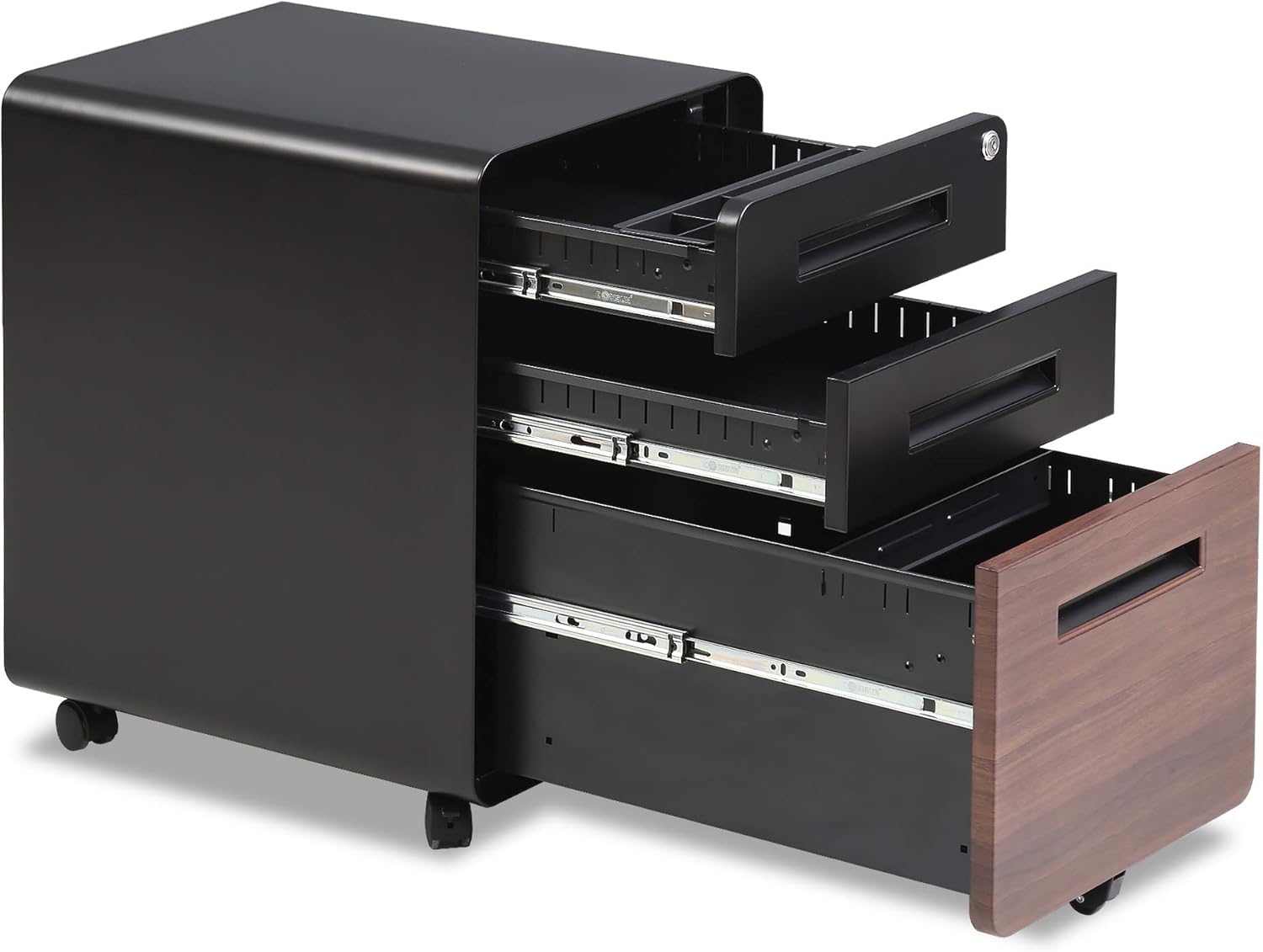 FENGE 3 Drawer Slim Vertical Locking Mobile File Cabinet with Casters Metal Filing Cabinet for Letter/Legal Size FC304001MB