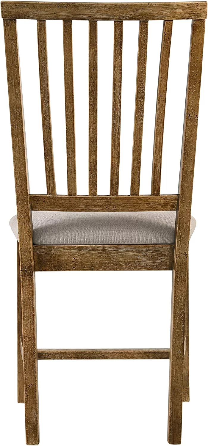 Set of 2 Modern Farmhouse Dining Chair For Dining Room Fabric Seat, Armless Wood Frame, Easy Assembly, Tan Linen & Weathered Oak Finish
