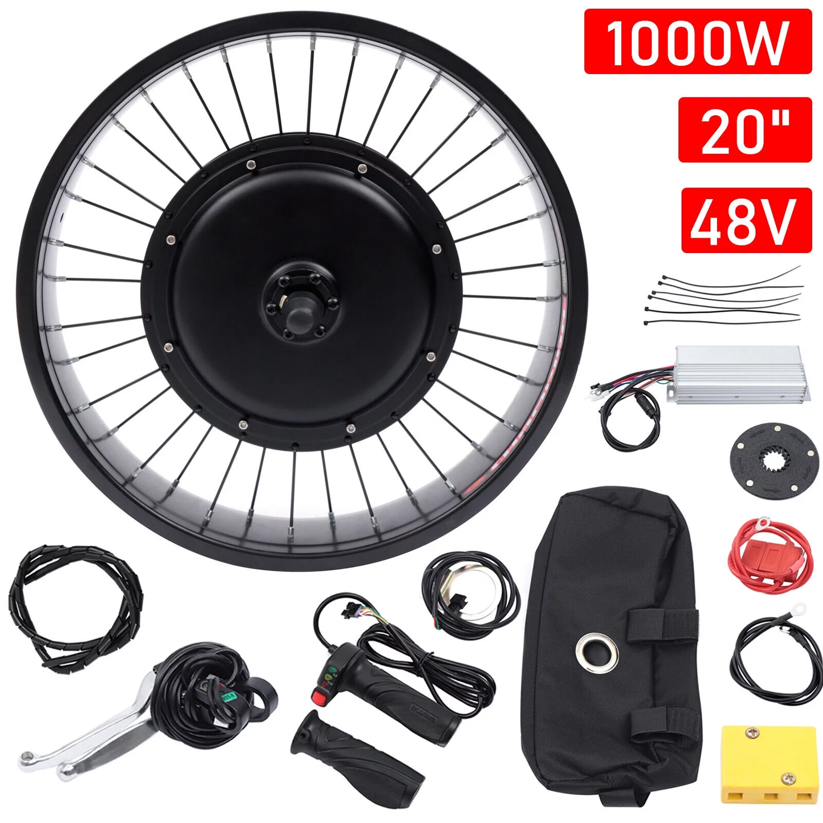 20in Electric E-Bike Front Wheel Bicycle Motor Conversion Kit Fat Tire 48V 1000W 20" 48V Electric Bicycle E-Bike Conversion Kit 1000W Front Wheel Fat