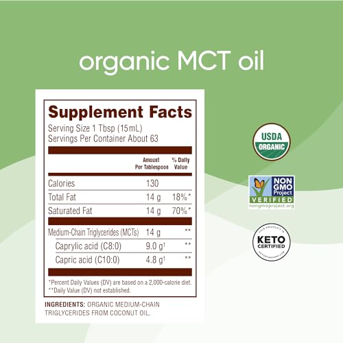 Nutiva Organic MCT Oil, Unflavored, 32 Oz, USDA Organic, Non-GMO, Non-BPA, Whole30 Approved, Vegan, Gluten-Free & Keto