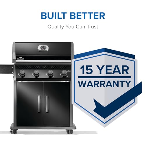 Napoleon Rogue 525 Propane Gas Grill, Black, Stainless Steel Grids, Durable 4-Burner Grill