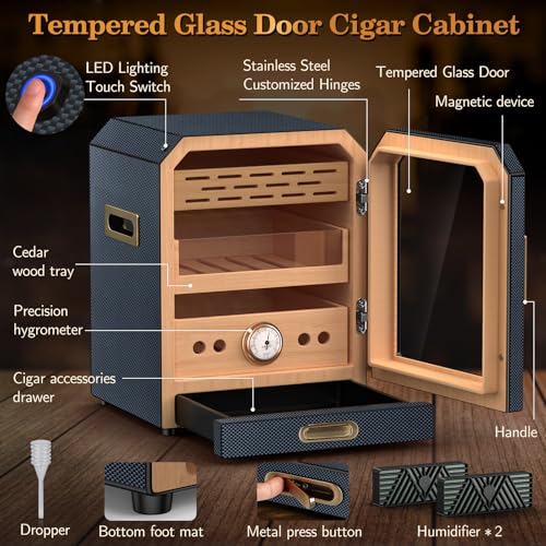 Cigar Humidor, Lighted Control Magnetic Door Desktop Cigar Humidor Cabinet