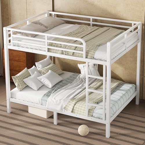 Heavy Duty Bunk Bed Frame with Ladder, Twin XL Over Twin XL Bunk Beds with Safety Guardrails, Adults Bunk Beds with Noise-Reducing Rubber Stoppers