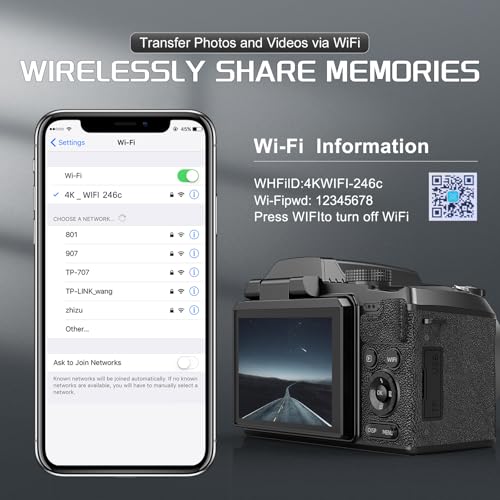 64MP Professional Digital Camera for Photography Autofocus, 5K Vlogging Camera for YouTube