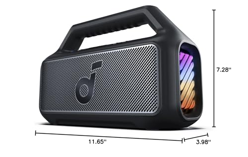 Soundcore Boom 2 by Anker, Outdoor Speaker, 80W, Subwoofer, BassUp 2.0, 24H Playtime, IPX7 Waterproof, Floatable, RGB Lights, USB-C, Custom EQ