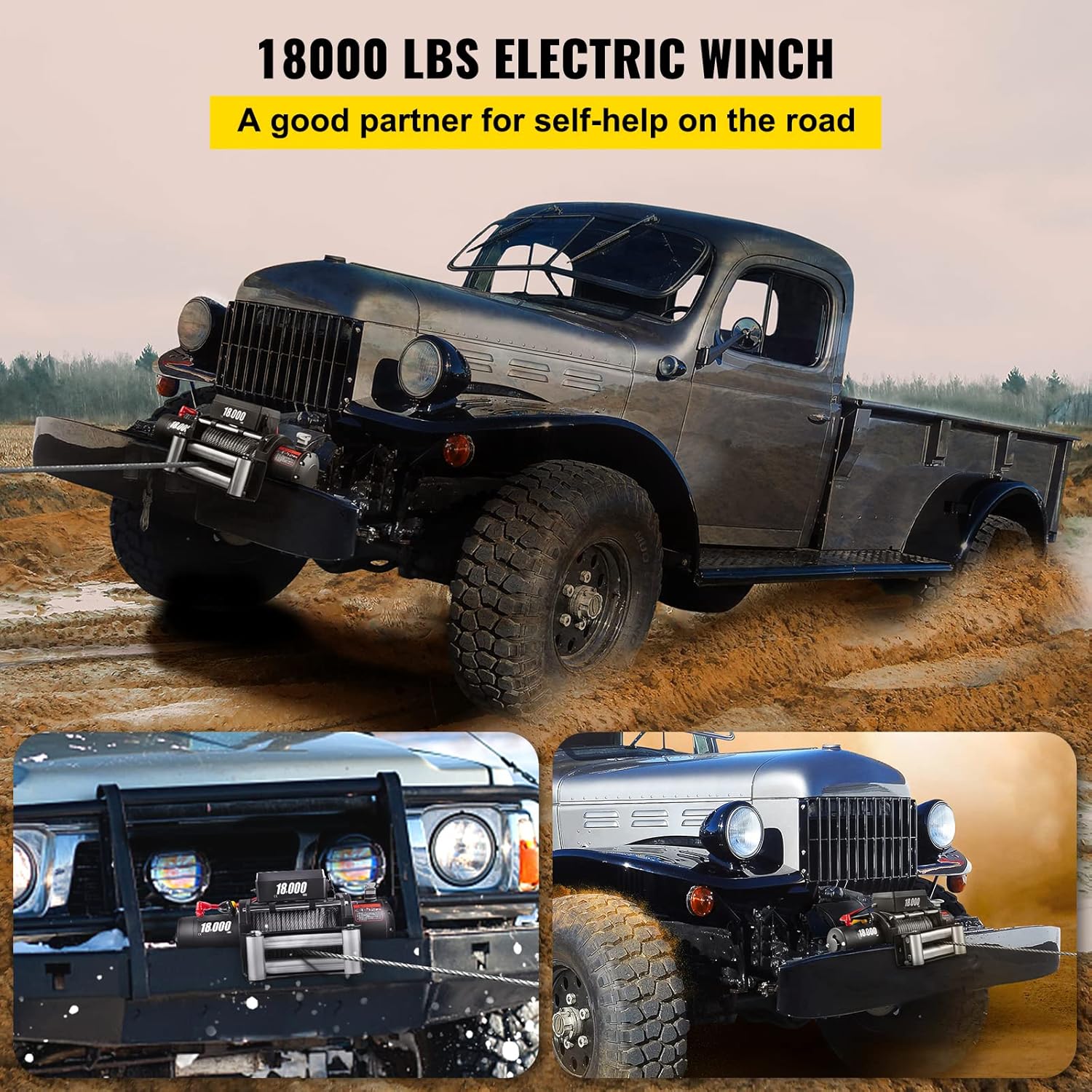 VEVOR Truck Winch 18000lbs Electric Winch 75ft/22.8m Cable Steel 12V Power Winch Jeep Winch with Wireless Remote Control and Powerful Motor for UTV