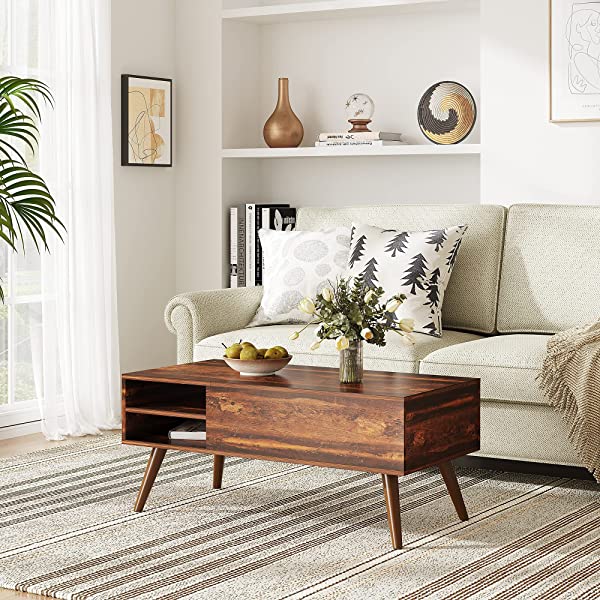 WLIVE Wood Lift Top Coffee Table with Hidden Compartment and Adjustable Storage Shelf, Lift Tabletop Dining Table for Home Living Room, Office