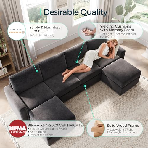 LINSY HOME Modular Sectional Sofa, Convertible U Shaped Sofa Couch with Storage, Memory Foam, Modular Sectionals with Ottomans