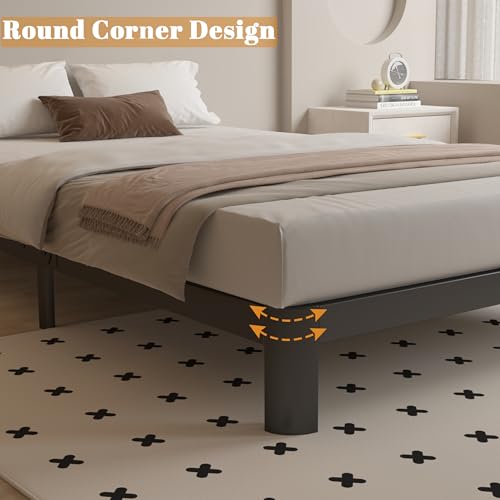 Full Size Bed Frame 16 Inch Black, Metal Platform Full Bed Frame with Baffles, No Box Spring Needed, Heavy Duty Steel Supprt, Rounded Corner Design