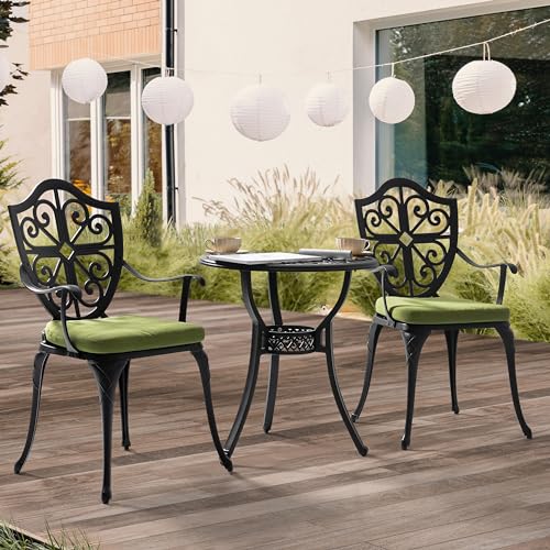 NUU GARDEN 3 Piece Bistro Set Outdoor, All Weather Cast Aluminum Patio Bistro Sets Patio Table and Chairs Set of 2 with Umbrella Hole for Yard