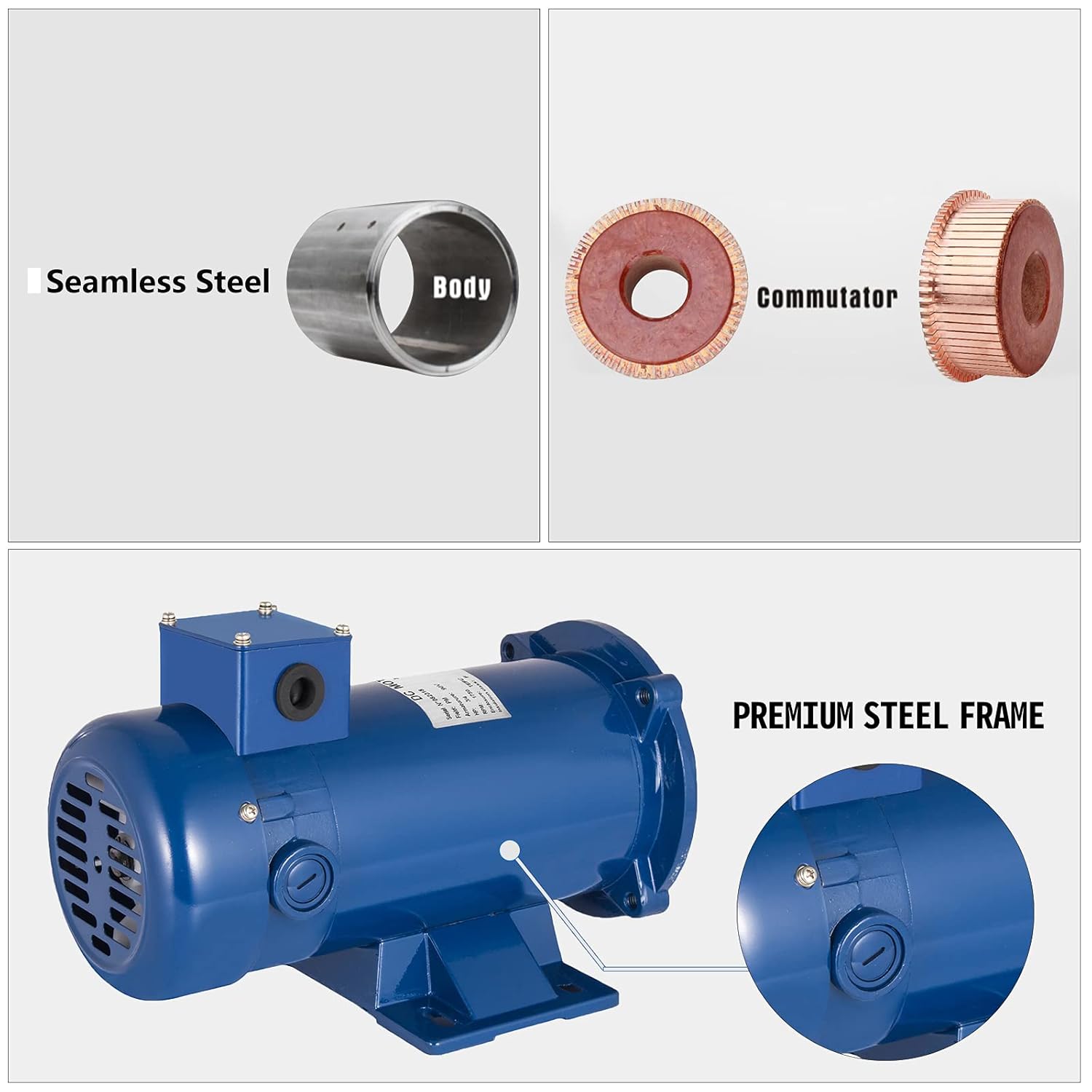 VEVOR 3/4HP 90V DC Motor 56C Frame Rated Speed 1750RPM TEFC Permanent Magnet DC Motor with Carbon Brushes
