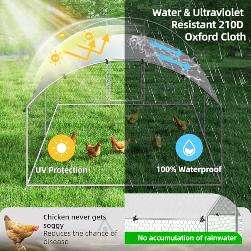 Large Metal Chicken Coop Walk-in Poultry Cage with Waterproof and UV-Resistant Cover, Outdoor Chicken Run Poultry Hen House for Backyard Farm Use